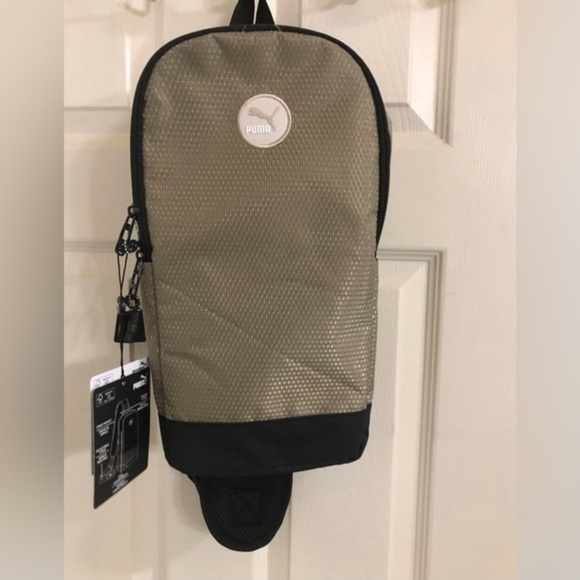 Puma waffle‎ textured olive green & black sling unisex backpack bag new - Picture 1 of 13